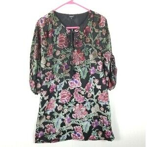 Tolani Joan Noire Velvet Tunic Mini Dress Tassels Floral Women S